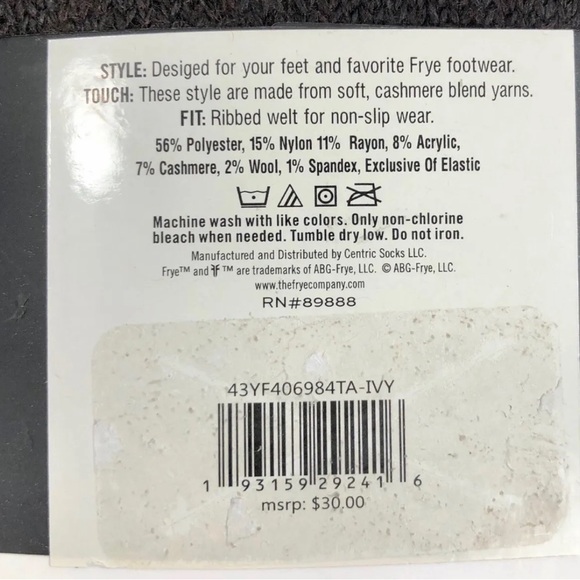 Frye Cashmere Blend Boot Socks Womens 2 Pack Ivory/Brown Size 5-10! - Picture 5 of 5